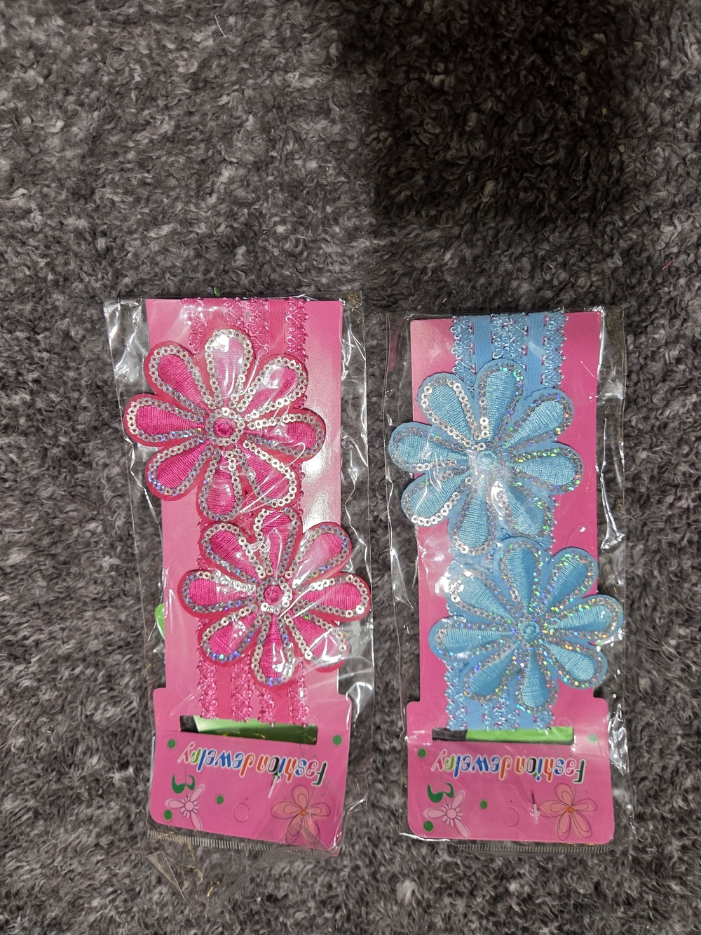 Kids Flower Sequin Headbands - Pink and Blue